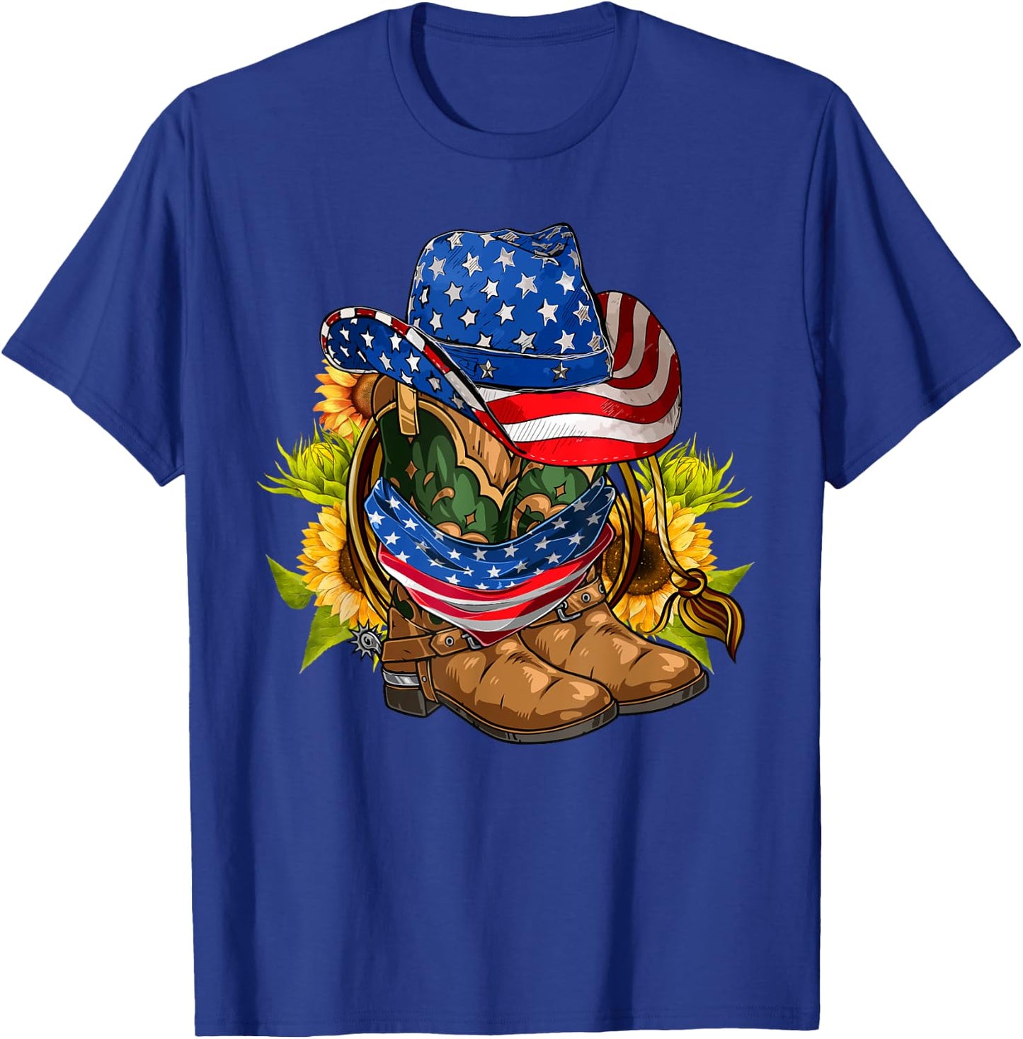 Retro Cowboy Cowgirl Boots & Hat USA Flag 4th Of July Boys T-Shirt - T-Shirt | Royal