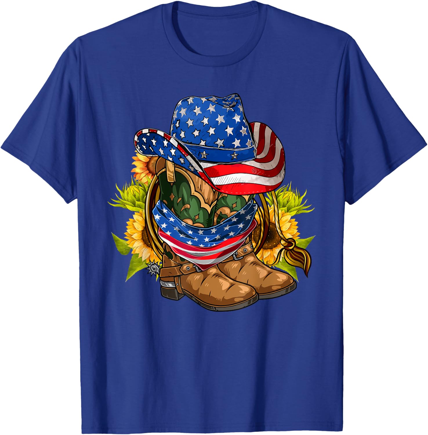 Retro Cowboy Cowgirl Boots & Hat USA Flag 4th Of July Boys T-Shirt - T-Shirt | Royal