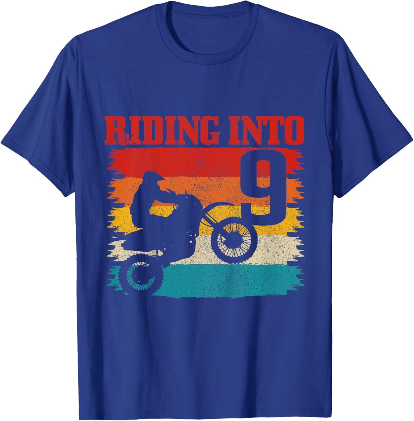 Riding Into 9 Motocross 9th Birthday Dirt Bike Enduro T-Shirt - T-Shirt | Royal