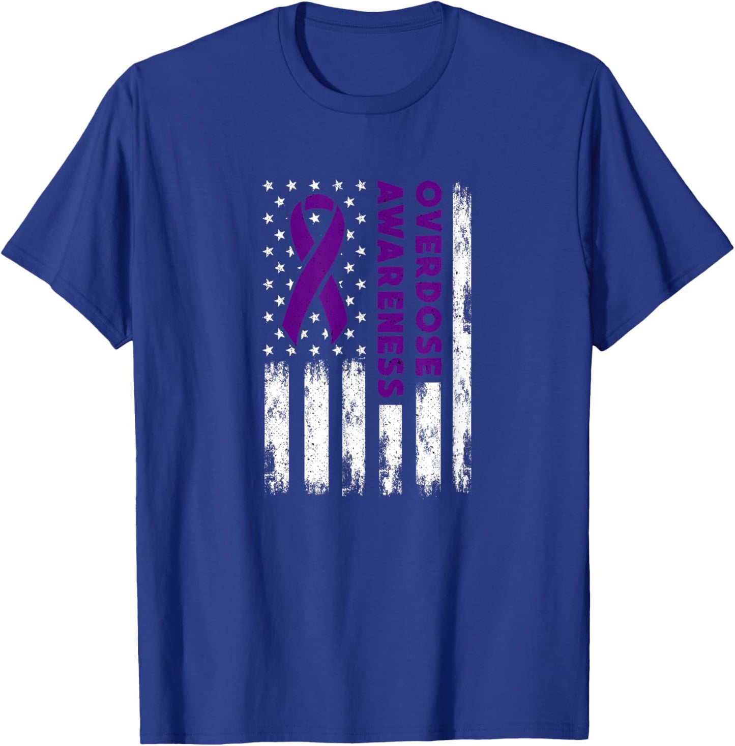 Overdose Awareness Flag Purple Ribbon Addiction Recovery T-Shirt - T-Shirt | Royal