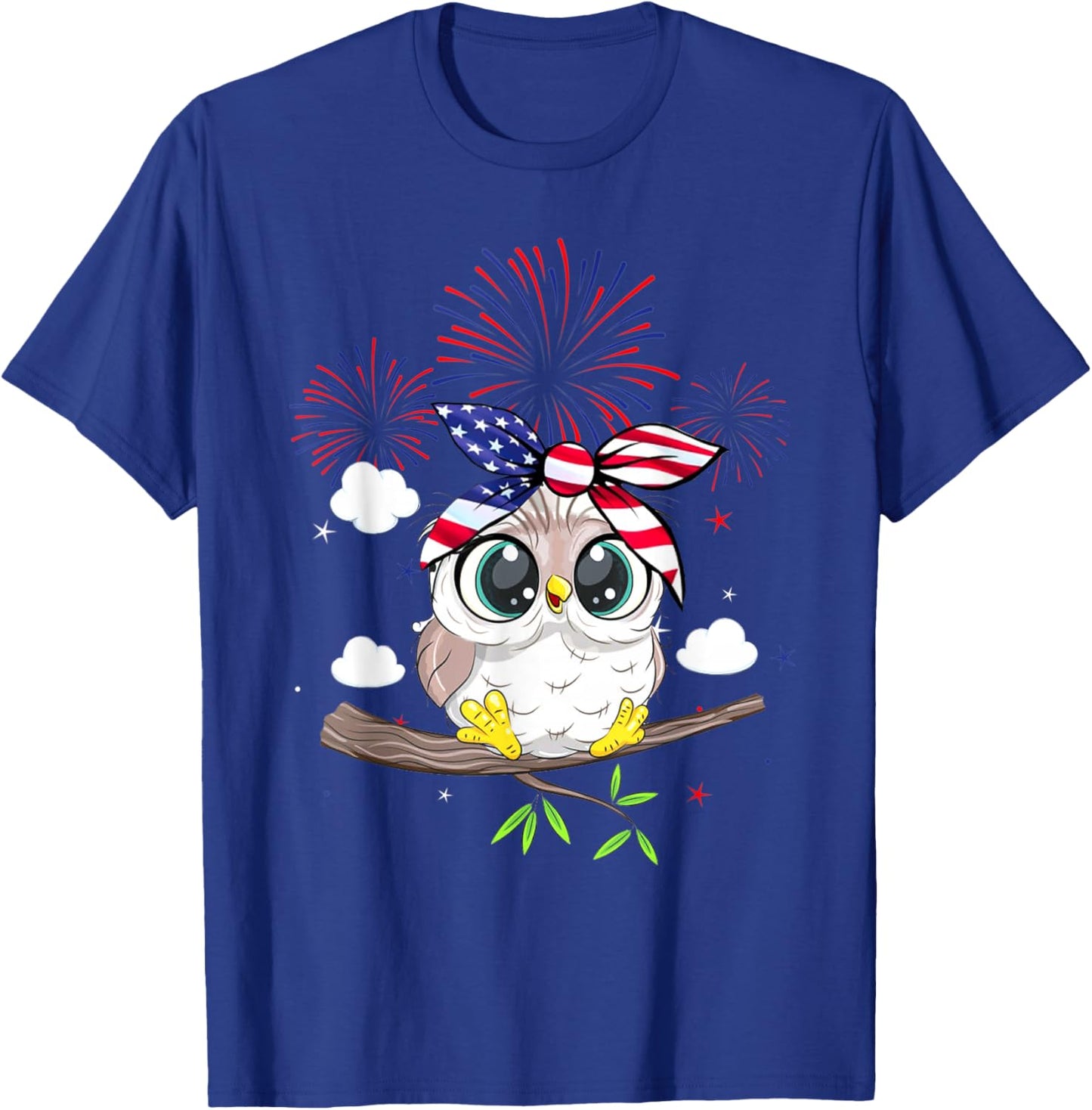 Snowy Owl Graphic Red White Blue Fireworks Decor 4th Of July Kids Men T-Shirt - T-Shirt | Royal