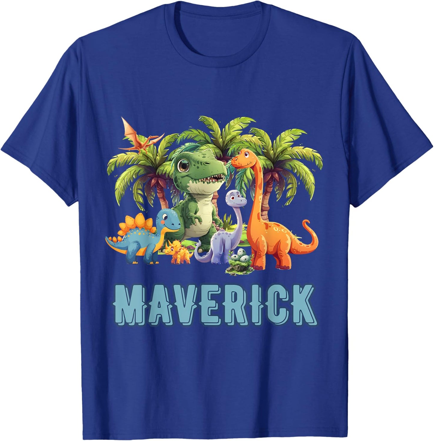 MAVERICK Dinosaur Personalized Custom First Name Toddler Fun T-Shirt - T-Shirt | Royal