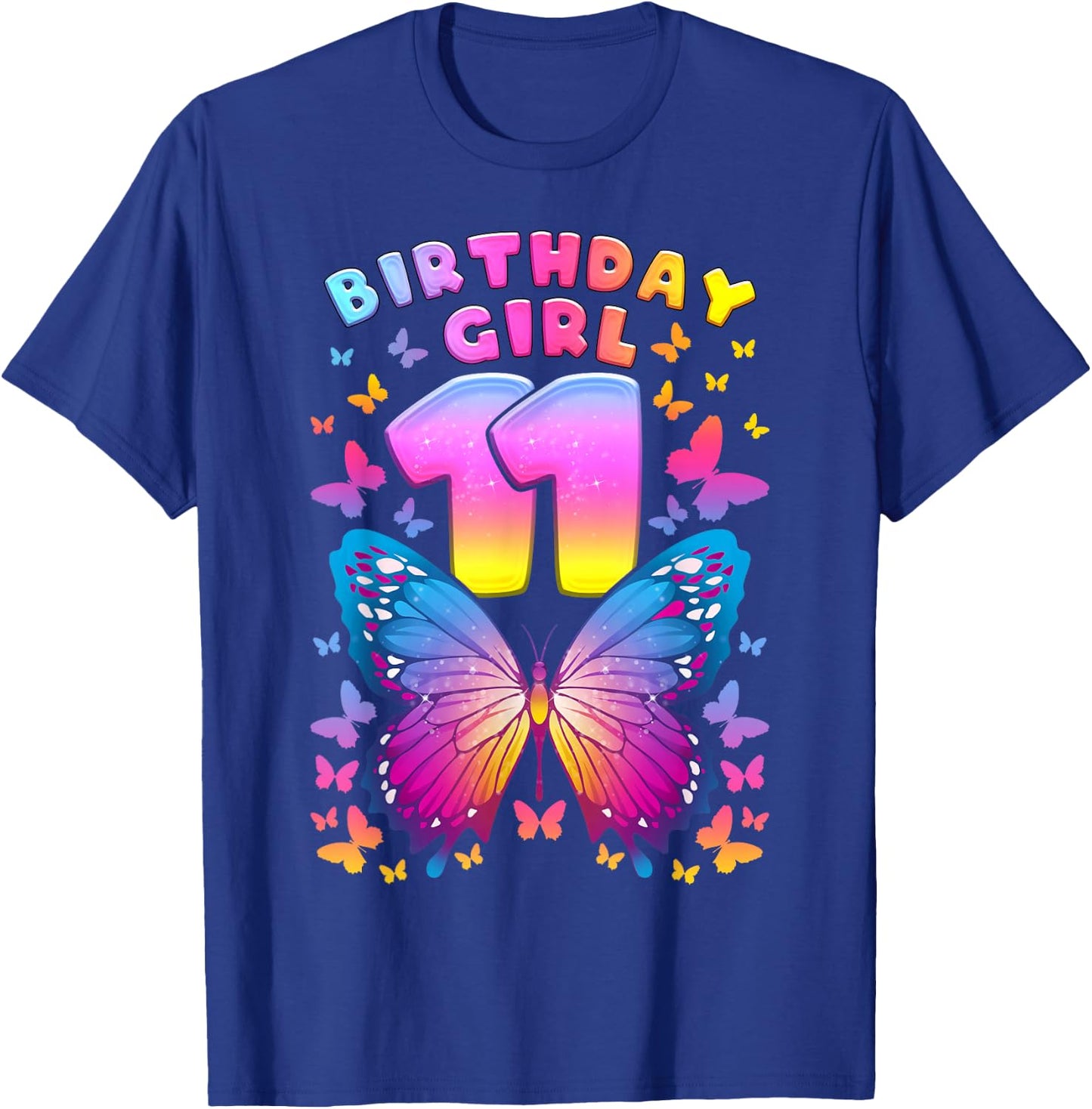 11th Birthday Girl Age 11 Butterfly Number 11 T-Shirt - T-Shirt | Royal