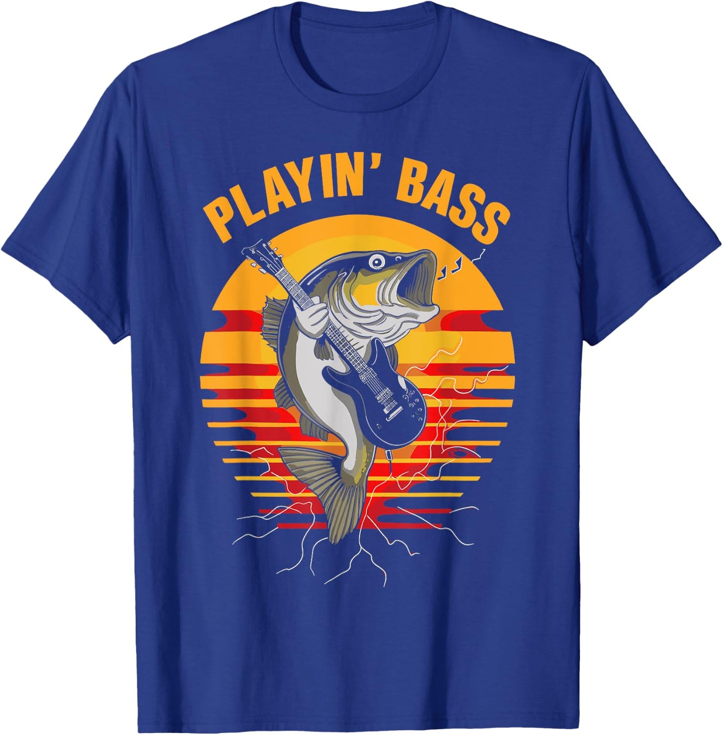 Playin' Bass - Fun Fishing Guitar and Music Retro T-Shirt - T-Shirt | Royal