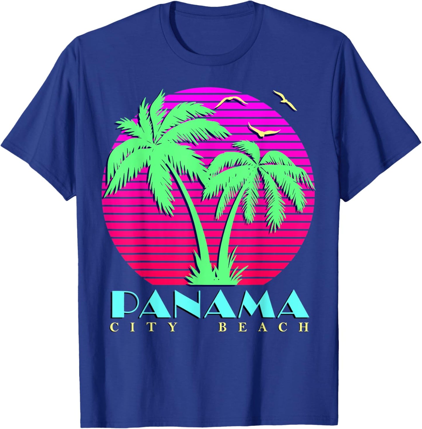 Panama City Beach 80s Palm Trees Summer Sunset sun T-Shirt - T-Shirt | Royal