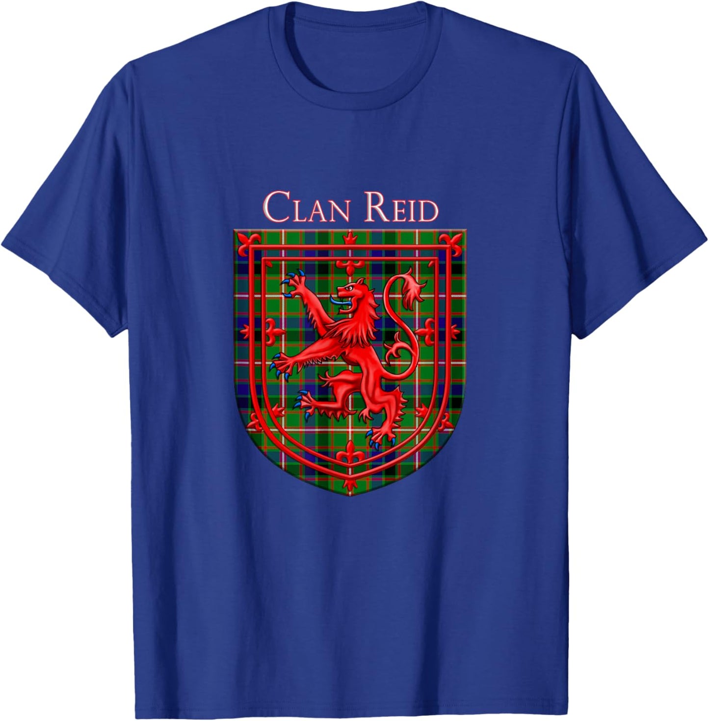 Reid Tartan Scottish Plaid Lion Rampant T-Shirt - T-Shirt | Royal