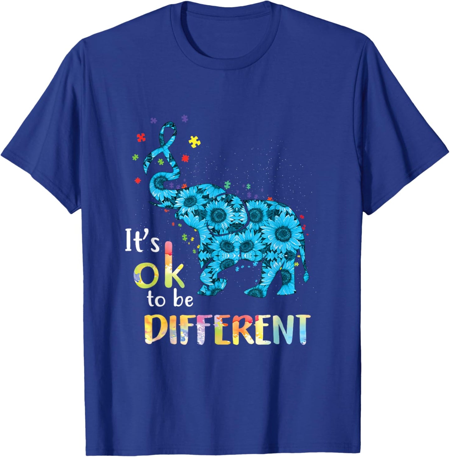 It's Ok To Be Different Elephant Autism Awareness T-Shirt - T-Shirt | Royal
