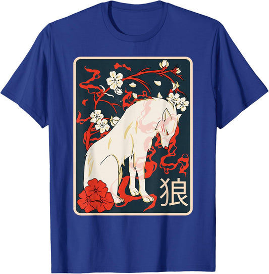 Ancient Japanese Wolf Art - Vintage Retro Wolf - Japanese T-Shirt - T-Shirt | Royal