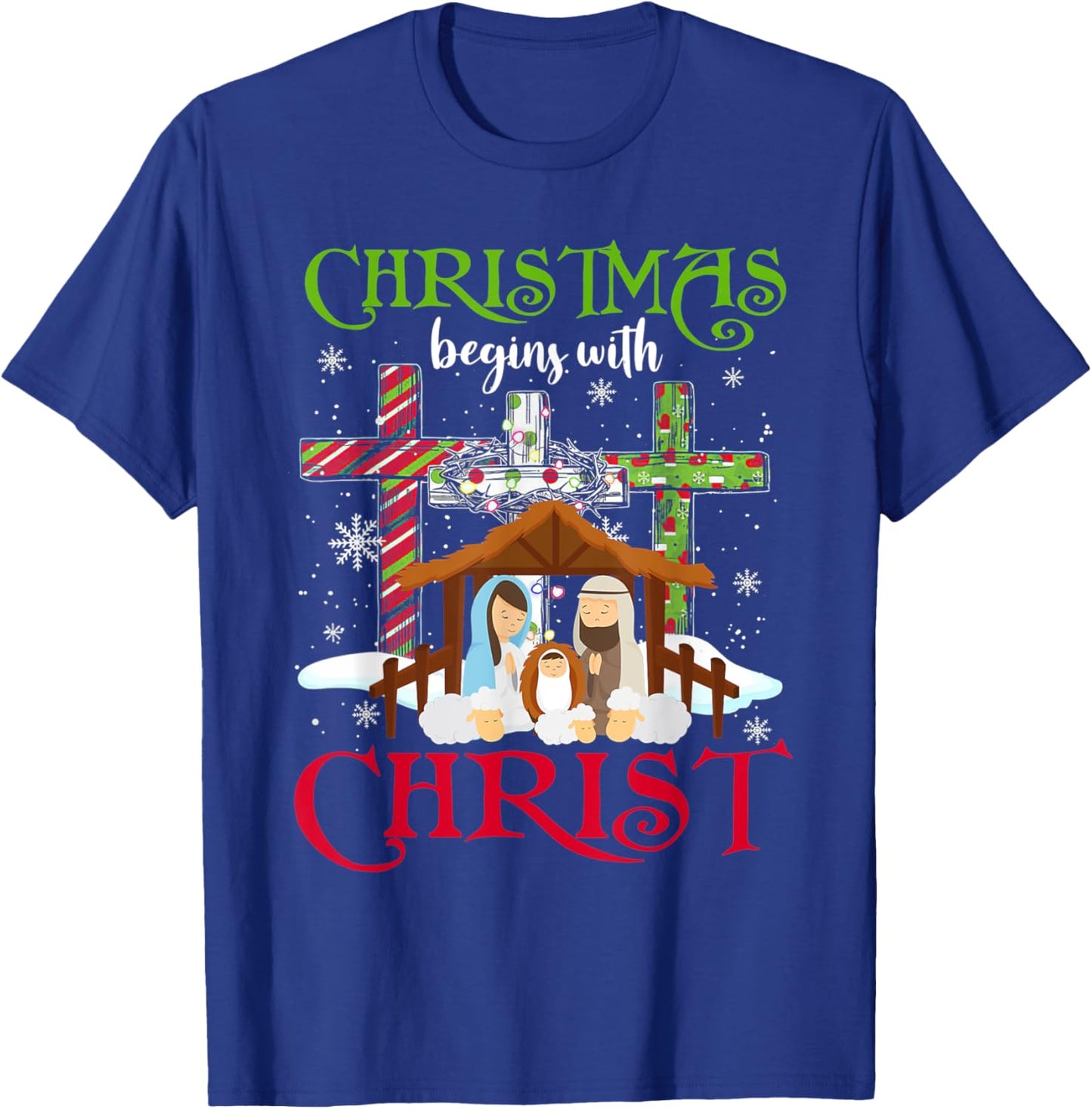 Christmas Begins With Christ Snowman Christian Cross Xmas T-Shirt - T-Shirt | Royal