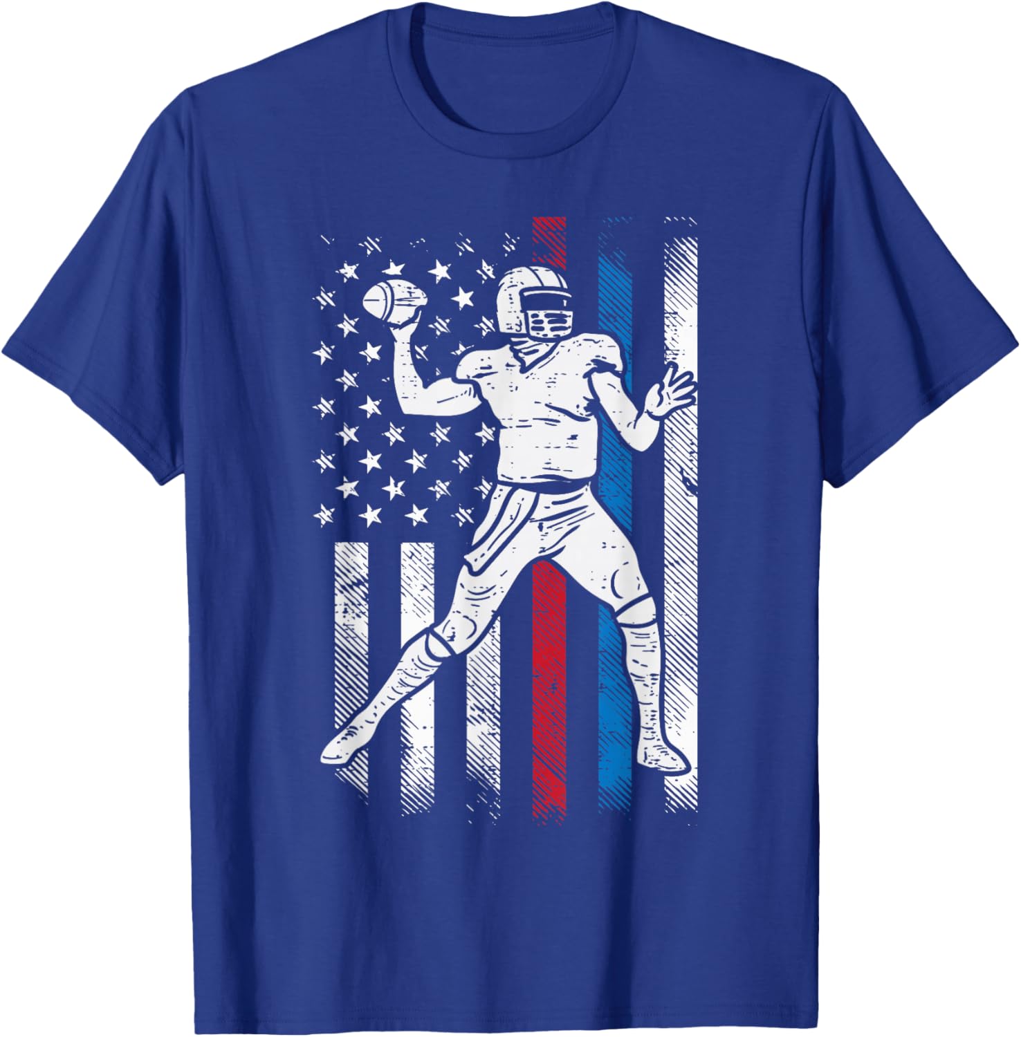 American Football Player US Flag Patriotic Men Women Kids T-Shirt - T-Shirt | Royal