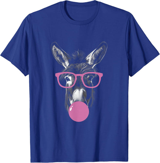 Cool Donkey Face Eating Gum And Makes A Bubble Cute Donkey T-Shirt - T-Shirt | Royal