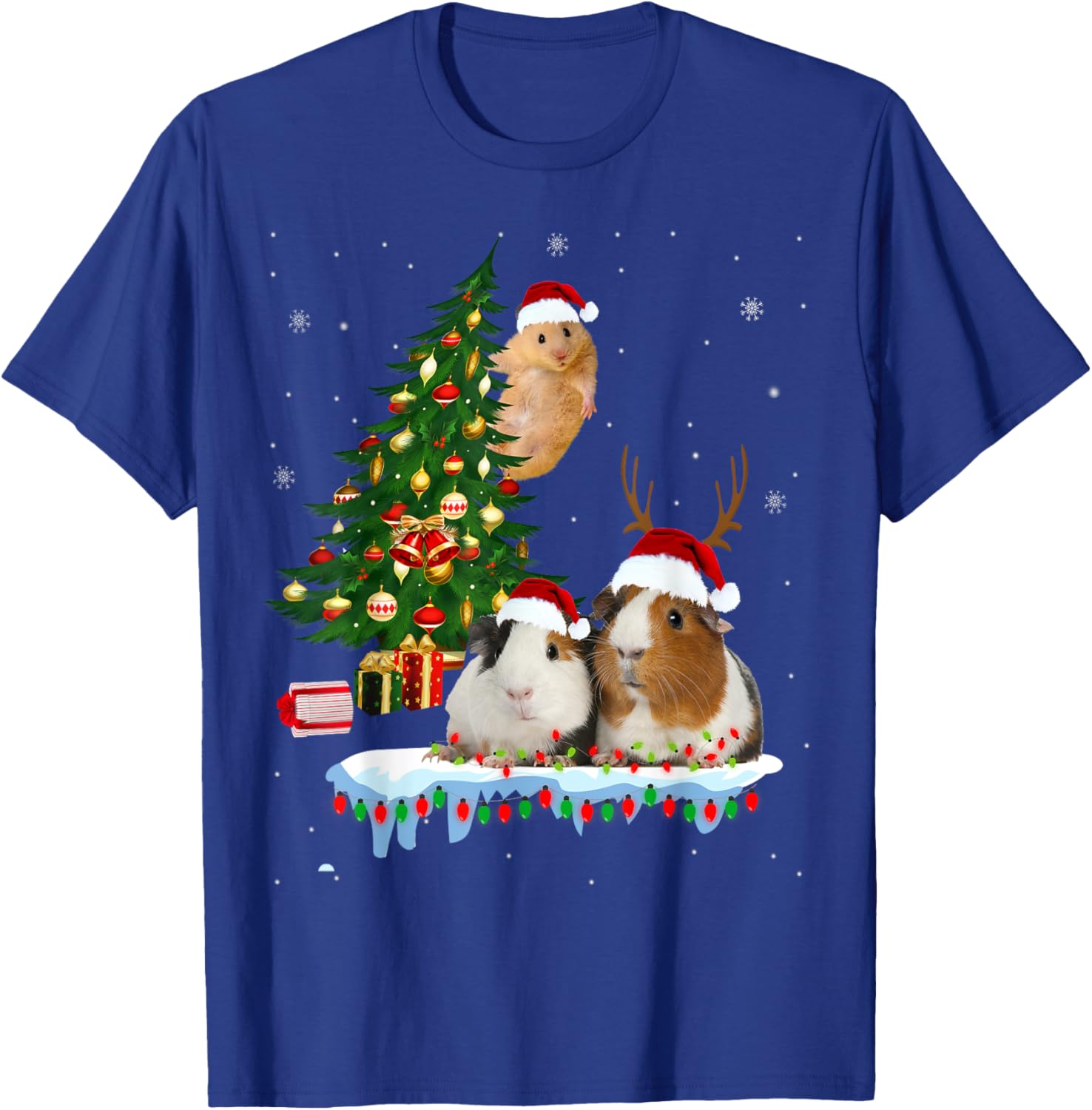 Christmas Guinea Pig Pajama xmas santa hat tree kids girls T-Shirt - T-Shirt | Royal