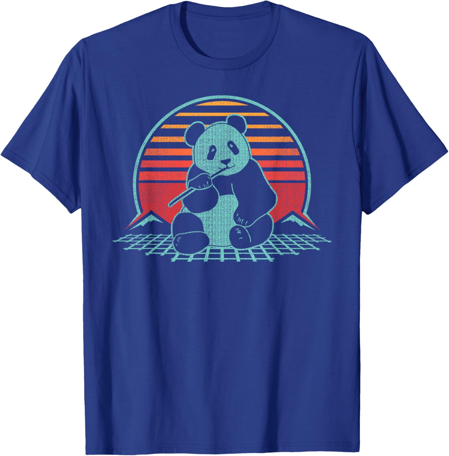 Panda Bear Eating Bamboo Retro Vintage 80 Style T-Shirt - T-Shirt | Royal