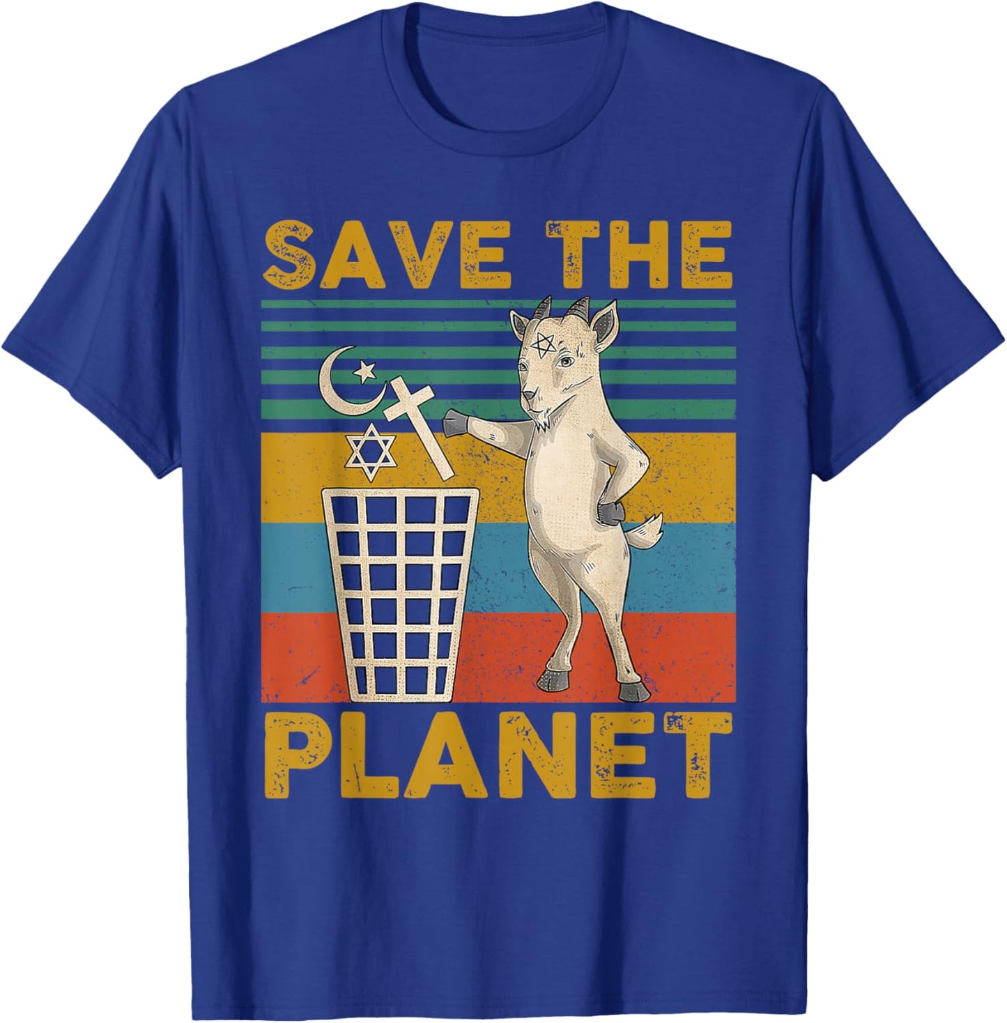 Satanic Goat Hail Satan Save The Planet T-Shirt - T-Shirt | Royal