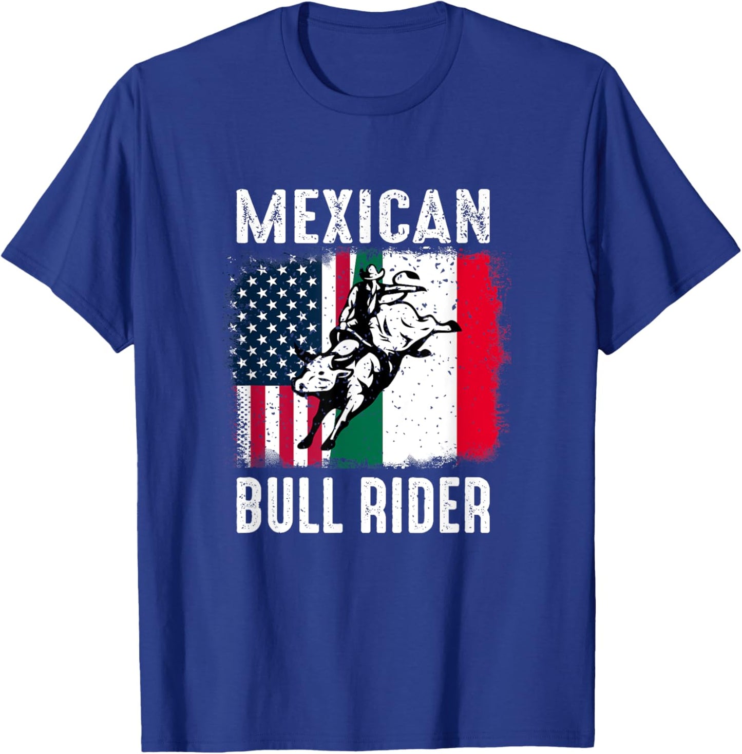 Mexican Bull Rider Cowboy USA Flag Mexico Flag Bull-Riding T-Shirt - T-Shirt | Royal