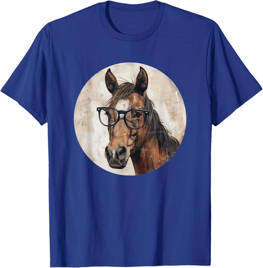 Funny Horse with Glasses Equestrian Riding T-Shirt - T-Shirt | Royal