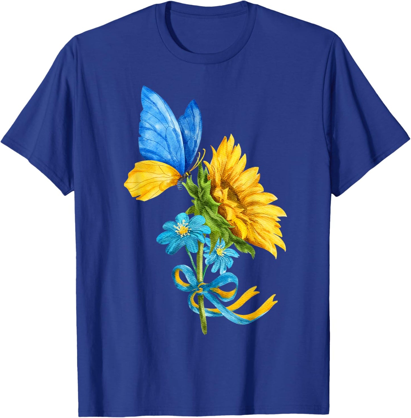Sunflower Ukraine Flag Butterfly Shirt Ukrainian Flag T-Shirt - T-Shirt | Royal