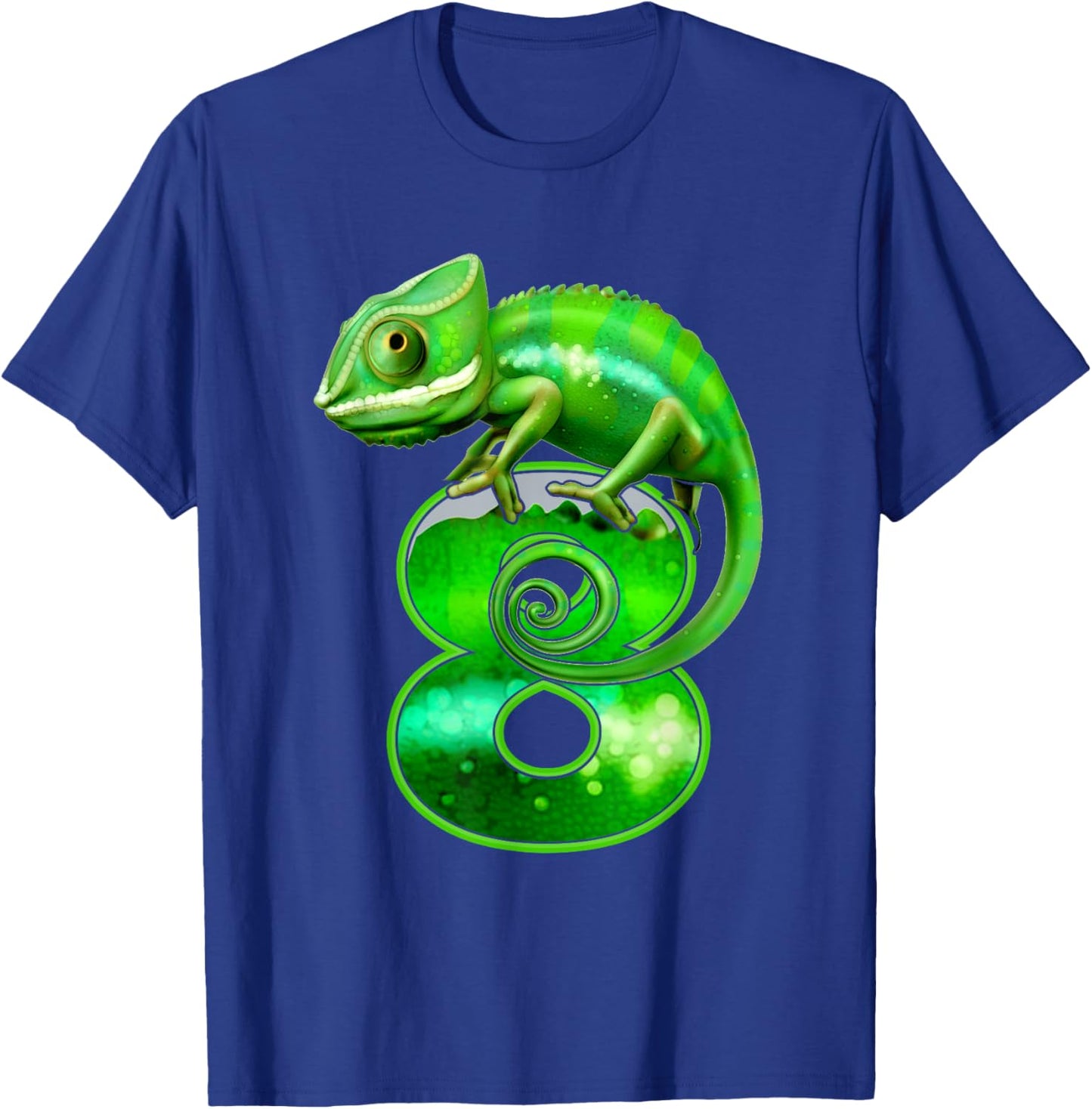 Kids 8 Years Old Lizard 8th Birthday Party Chameleon T-Shirt - T-Shirt | Royal