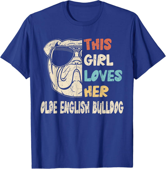 Olde English Bulldog Girl Cool Vintage Retro for Dog Mom T-Shirt - T-Shirt | Royal