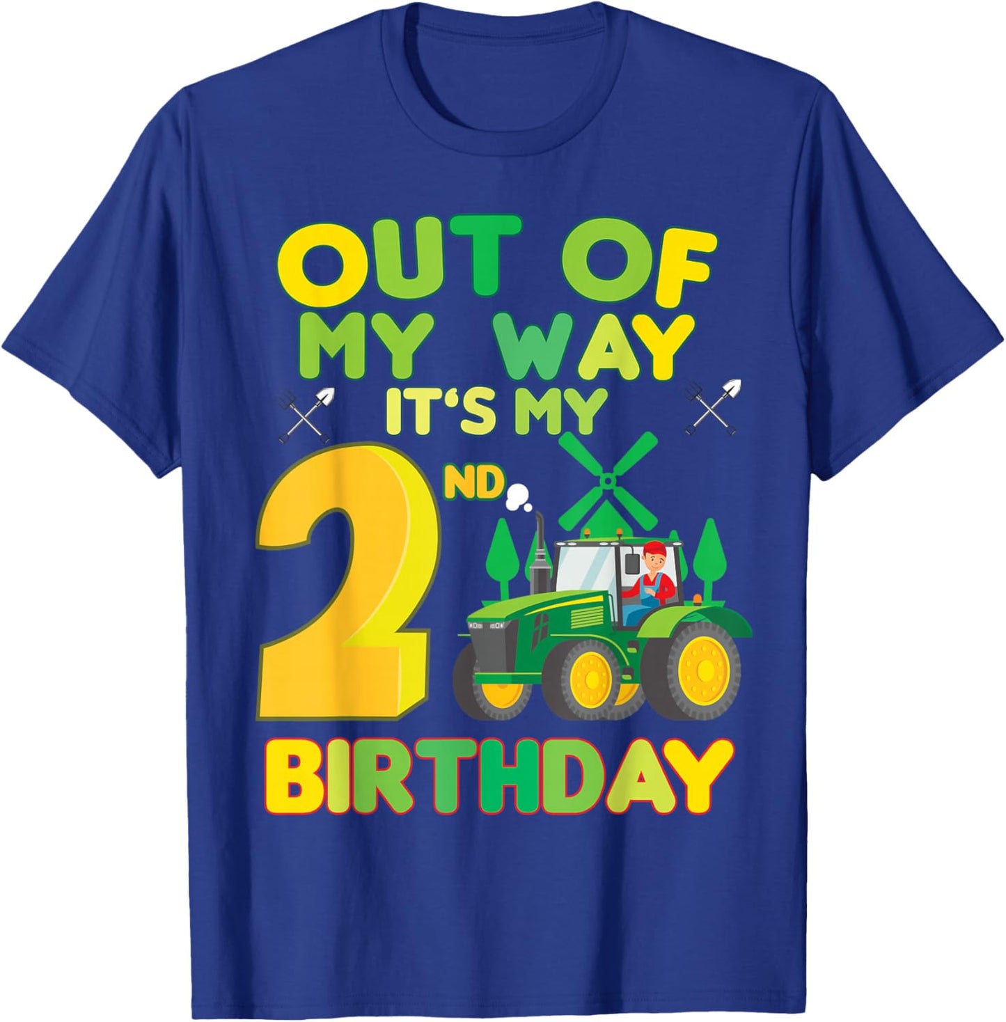 Kids Farmer bday out of my way it's my 2nd birthday tractor T-Shirt - T-Shirt | Royal