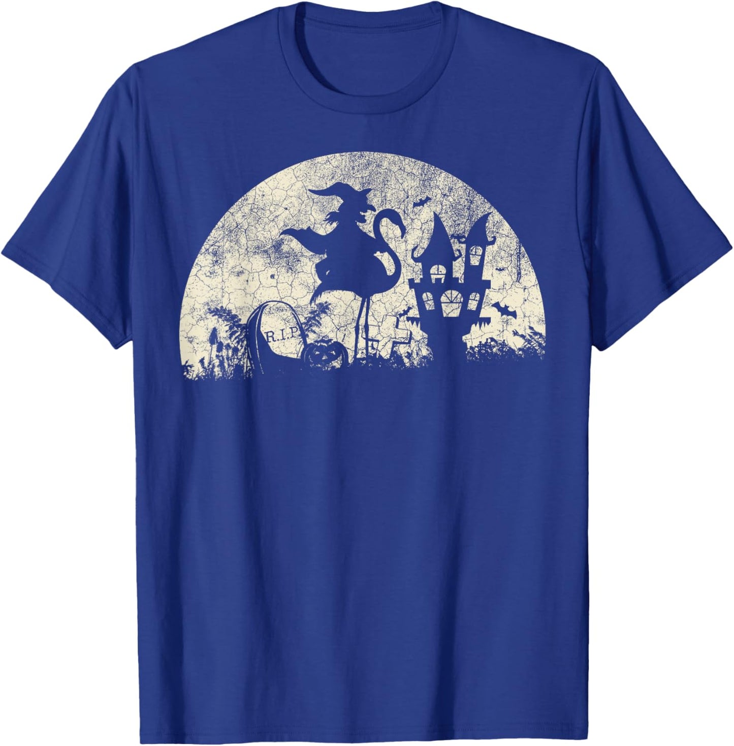 Halloween Witch on Flamingo - Funny Trick or Treat Costume T-Shirt - T-Shirt | Royal