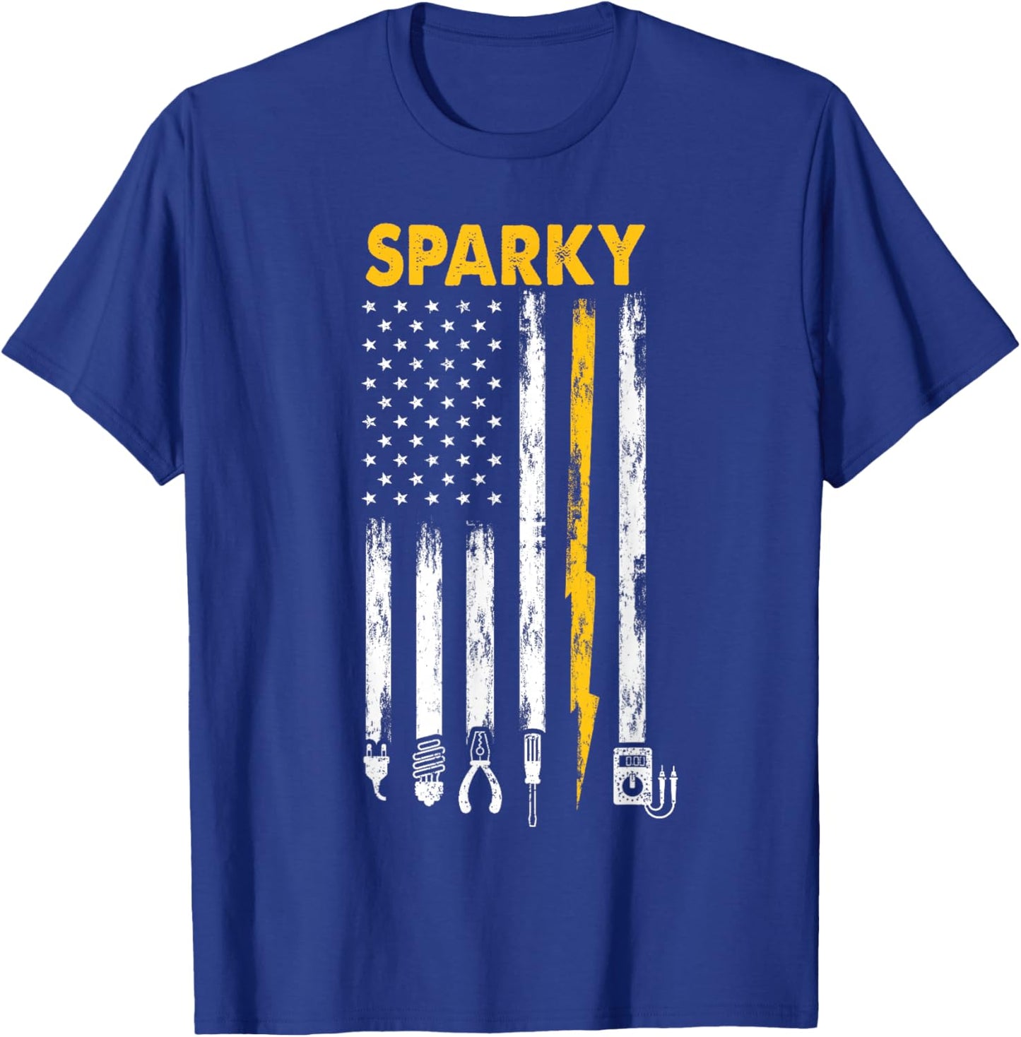 Electrician US Flag Sparky Tools T-Shirt - T-Shirt | Royal