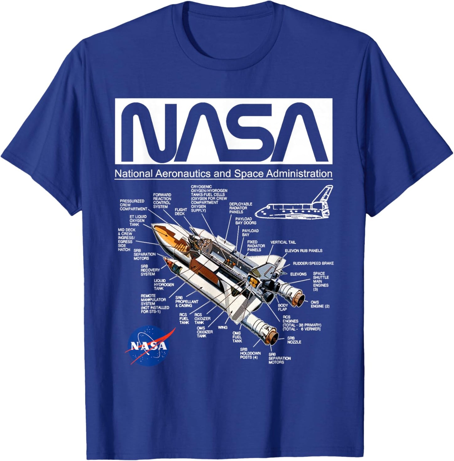 NASA Space Shuttle Schematic Diagram Worm Logo T-Shirt - T-Shirt | Royal