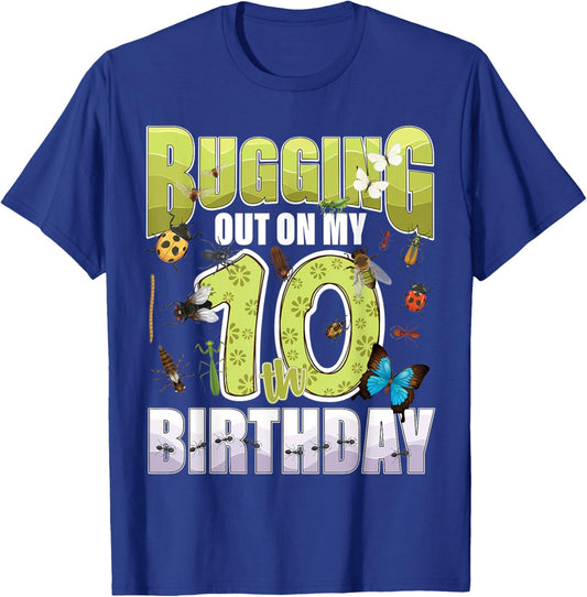 10 Year old Insect Lover Bugging Out On My 10th Birthday Bug T-Shirt - T-Shirt | Royal
