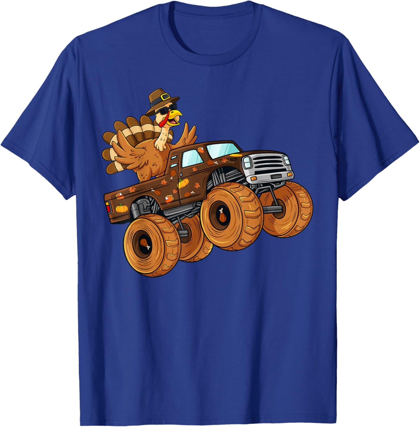 Thanksgiving Turkey Riding Monster Truck Boys Kids T-Shirt - T-Shirt | Royal