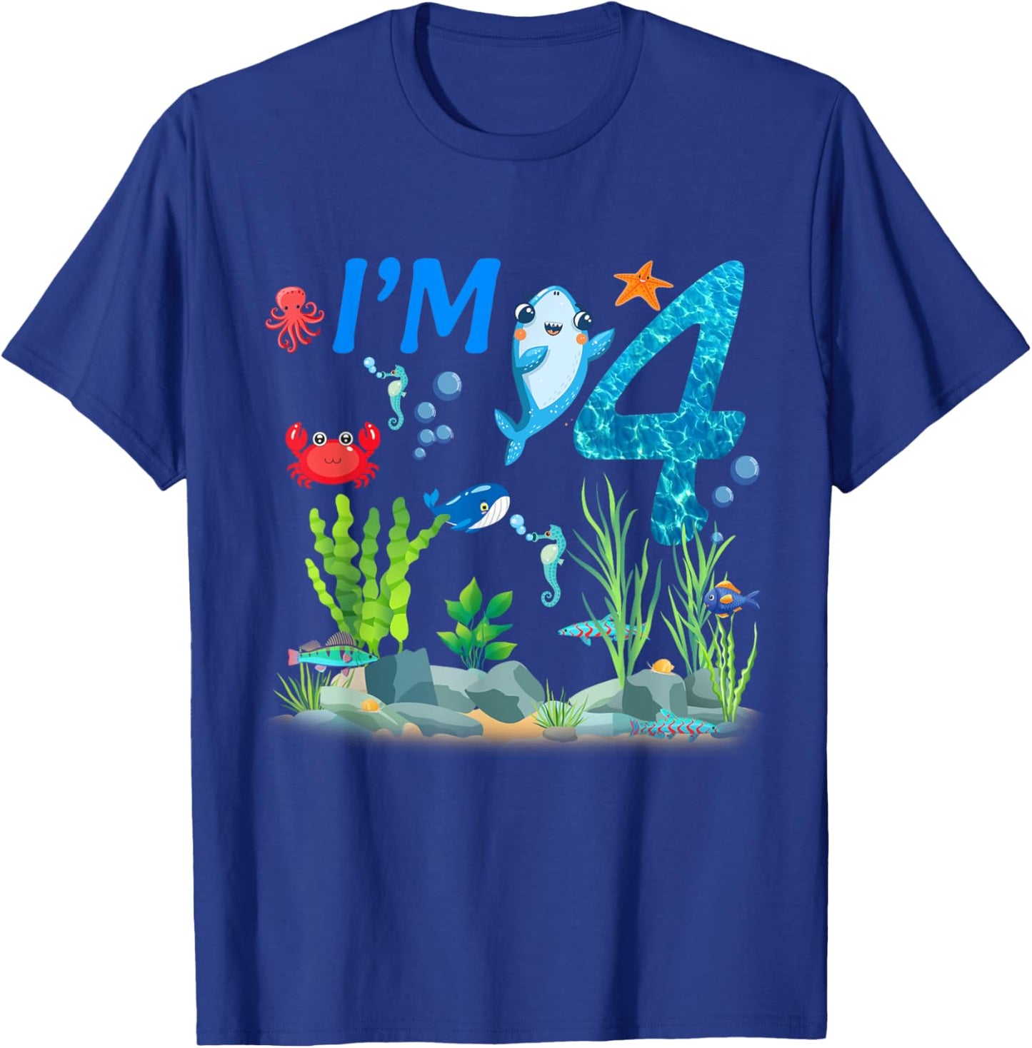 4 Year Old Ocean themed birthday Under the sea 4th birthday T-Shirt - T-Shirt | Royal
