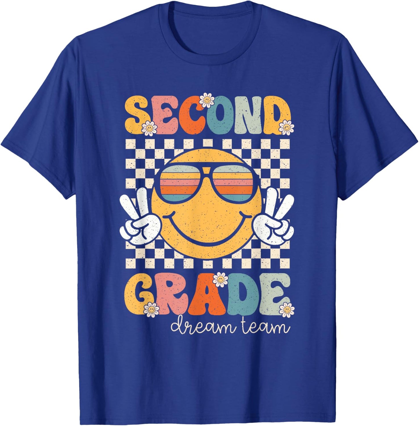 Second Grade Dream Team Smile Retro Back To School 2nd Grade T-Shirt - T-Shirt | Royal