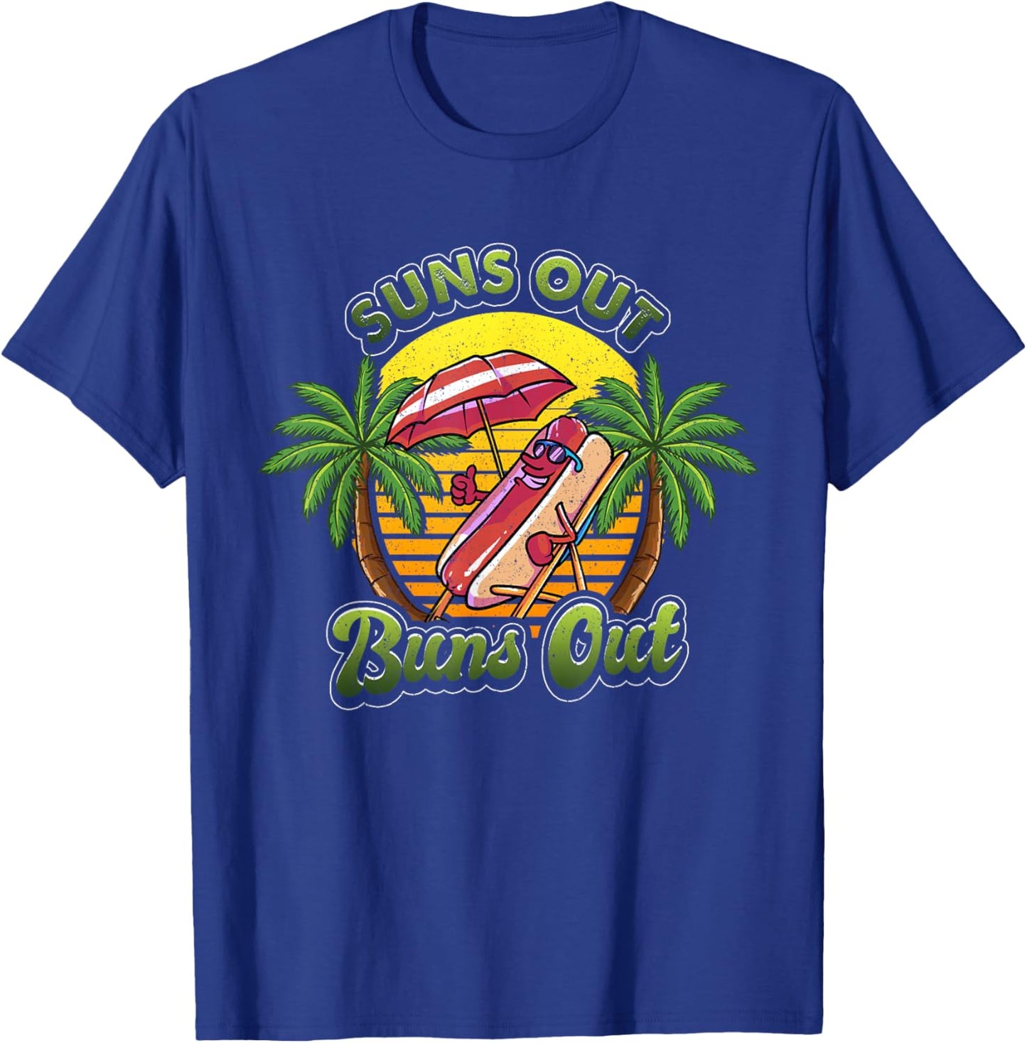 Funny Suns Out Buns Out Hotdog Hot Dog Joke Sausage T-Shirt - T-Shirt | Royal