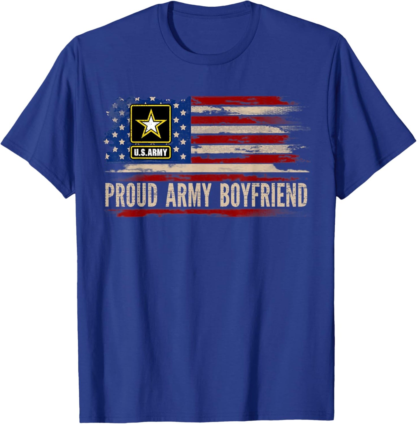 Vintage Proud Army Boyfriend American Flag Veteran Gift T-Shirt - T-Shirt | Royal