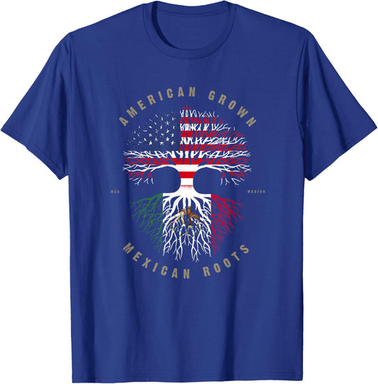 American Grown Mexican Roots Mexico Flag T-Shirt - T-Shirt | Royal