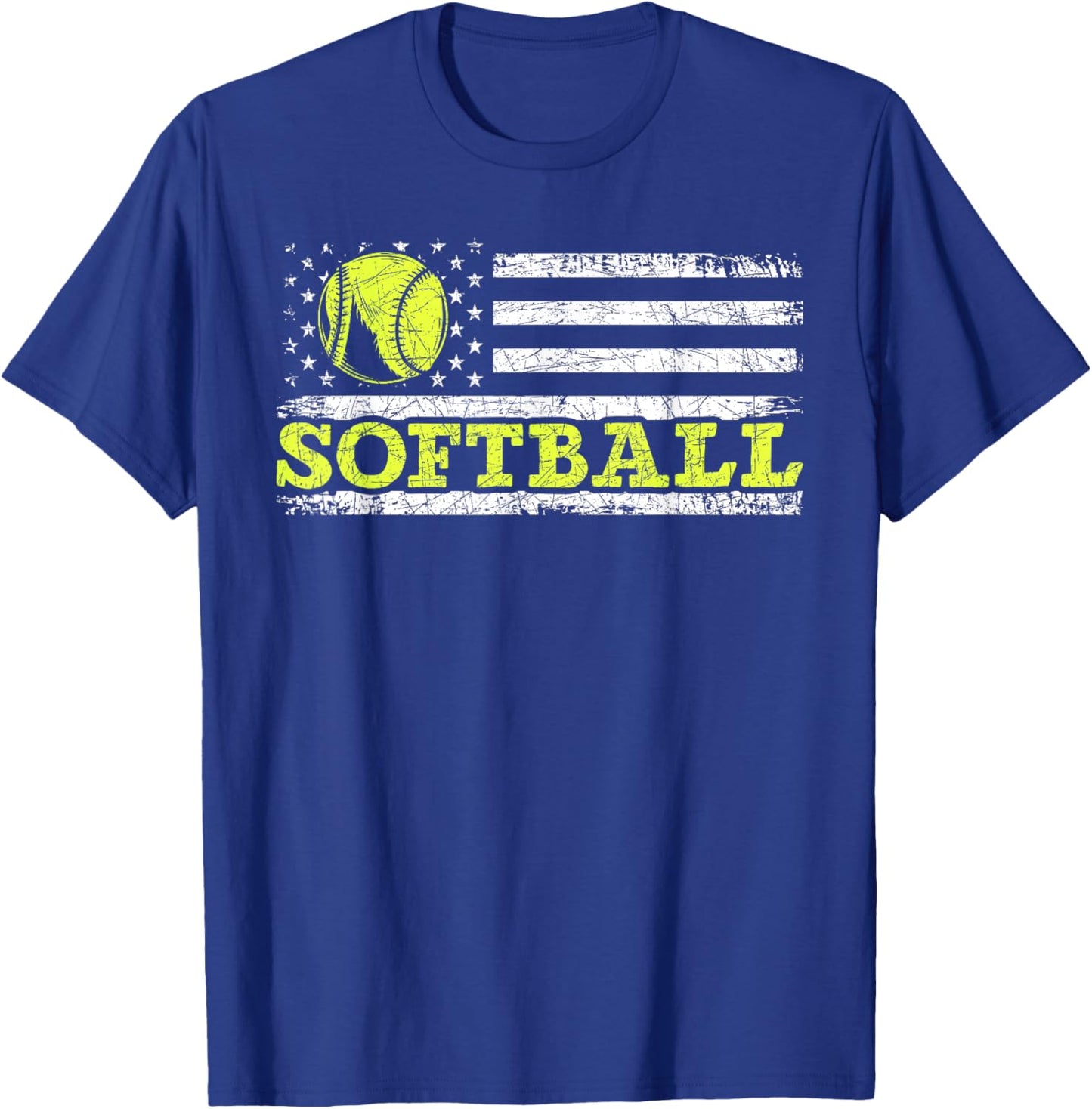 USA Flag Patriotic Softball Player American Sport Softball T-Shirt - T-Shirt | Royal
