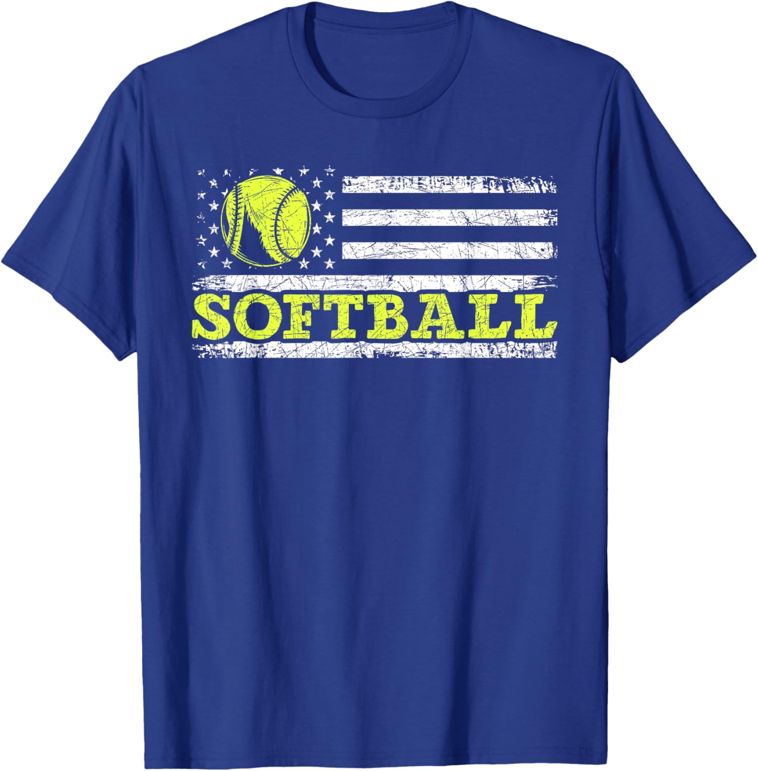 USA Flag Patriotic Softball Player American Sport Softball T-Shirt - T-Shirt | Royal