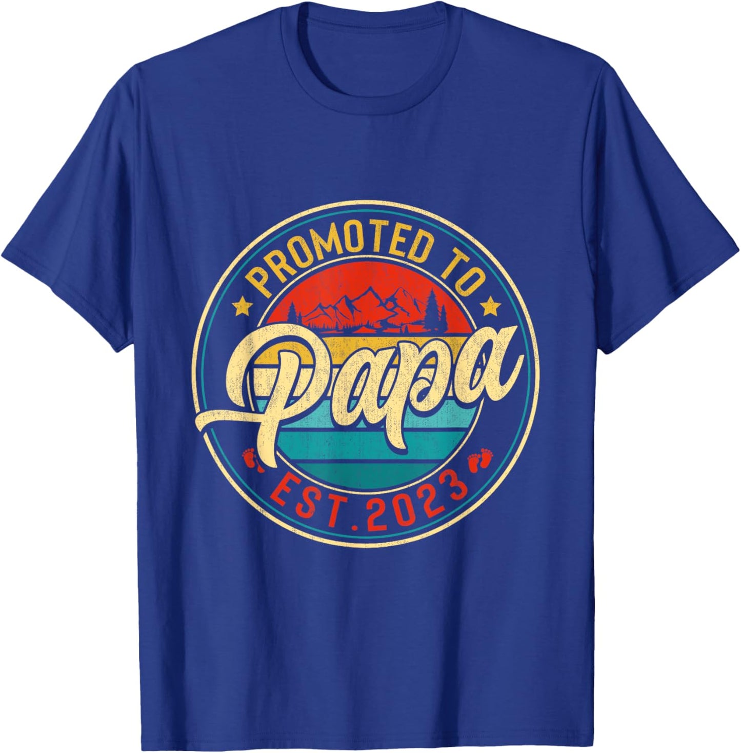 Retro Vintage Promoted To Papa Est 2023 Men Family T-Shirt - T-Shirt | Royal
