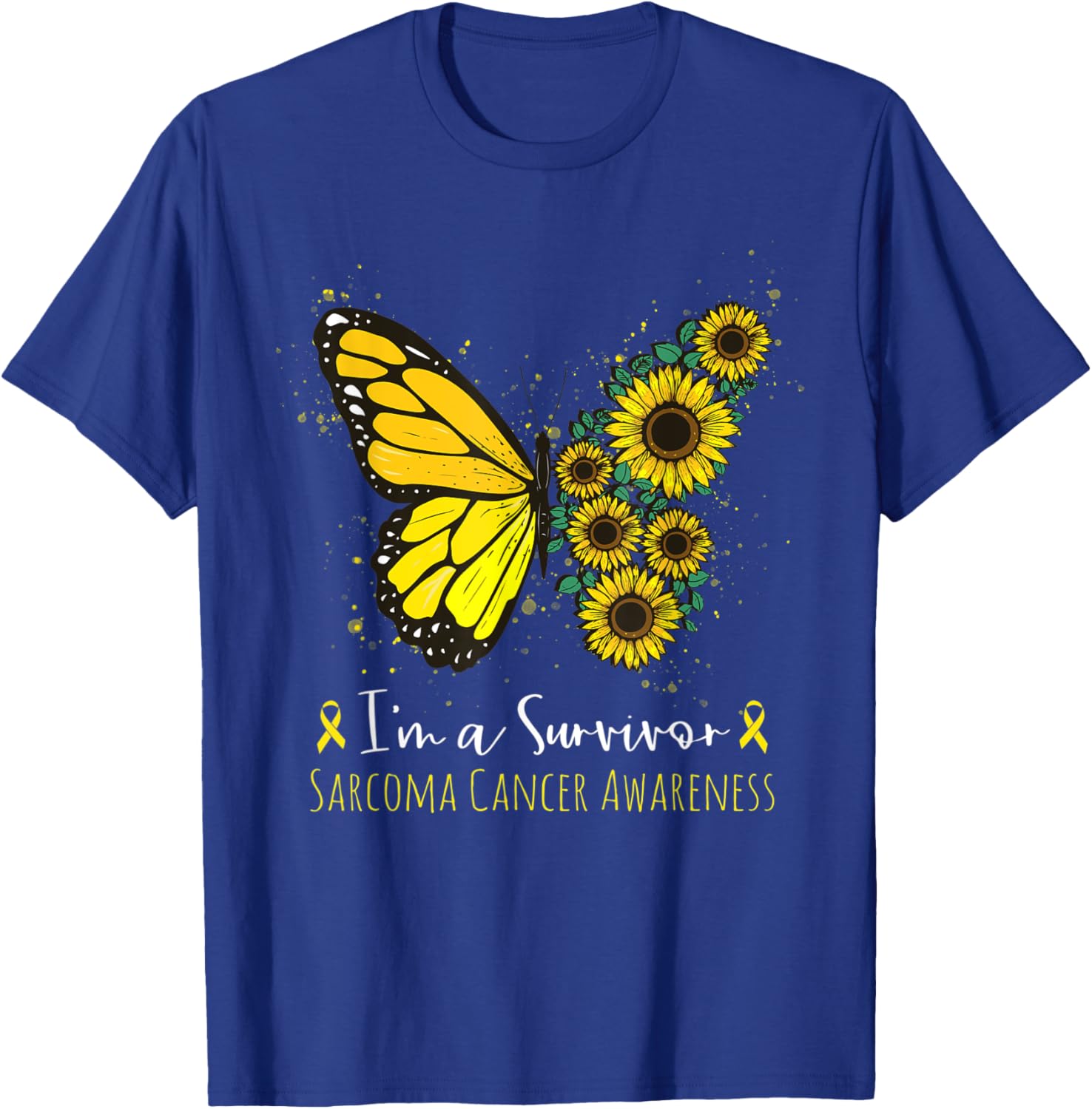 I'm Survivor Sarcoma Cancer Awareness Butterfly Sunflower T-Shirt - T-Shirt | Royal