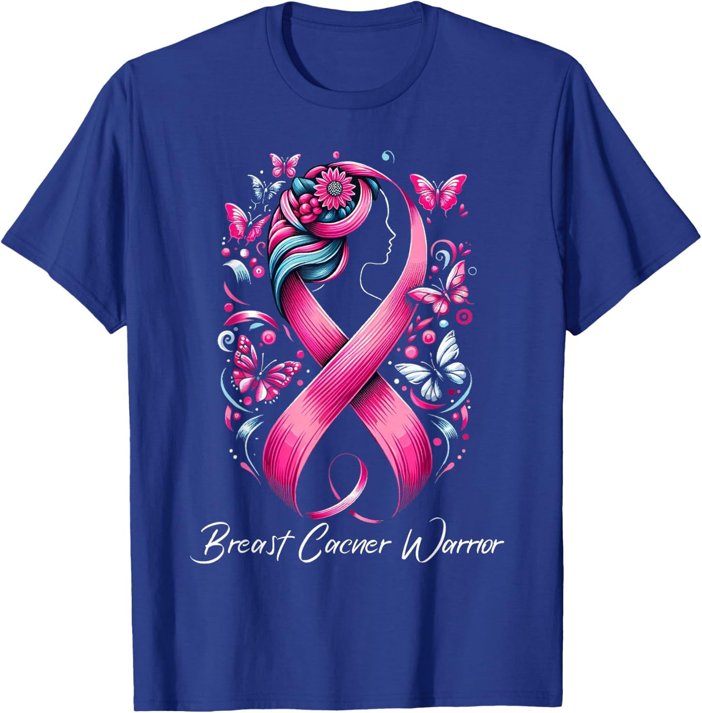 Faith Hope Love Ribbon Breast Cancer Awareness Warrior Pink T-Shirt - T-Shirt | Royal