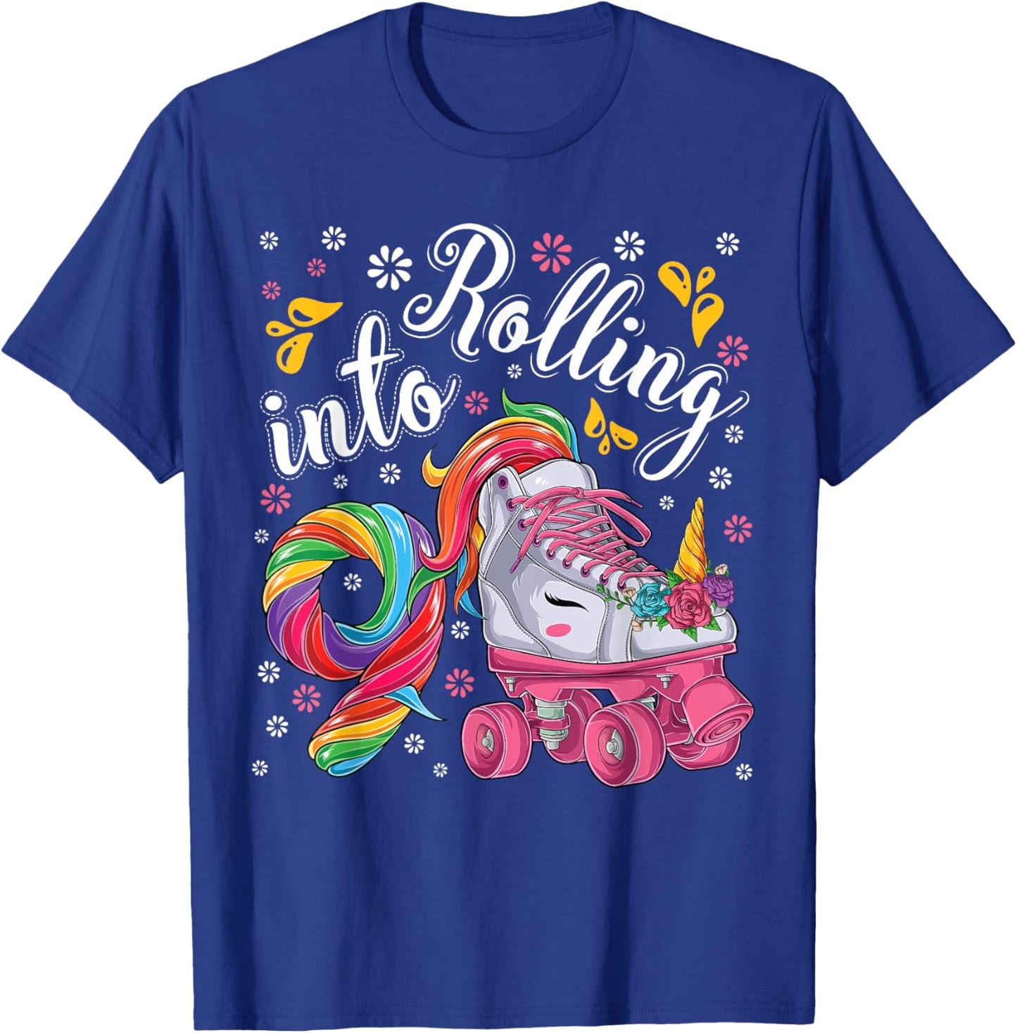 Roller Girl 9 year old Unicorn Rolling skate 9th birthday T-Shirt - T-Shirt | Royal