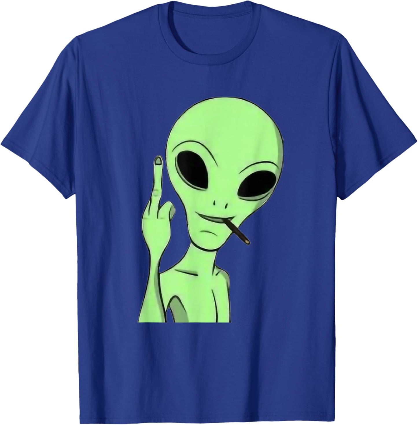 Martian Alien Smoking Blunt Flipping Middle Finger Art T-Shirt - T-Shirt | Royal