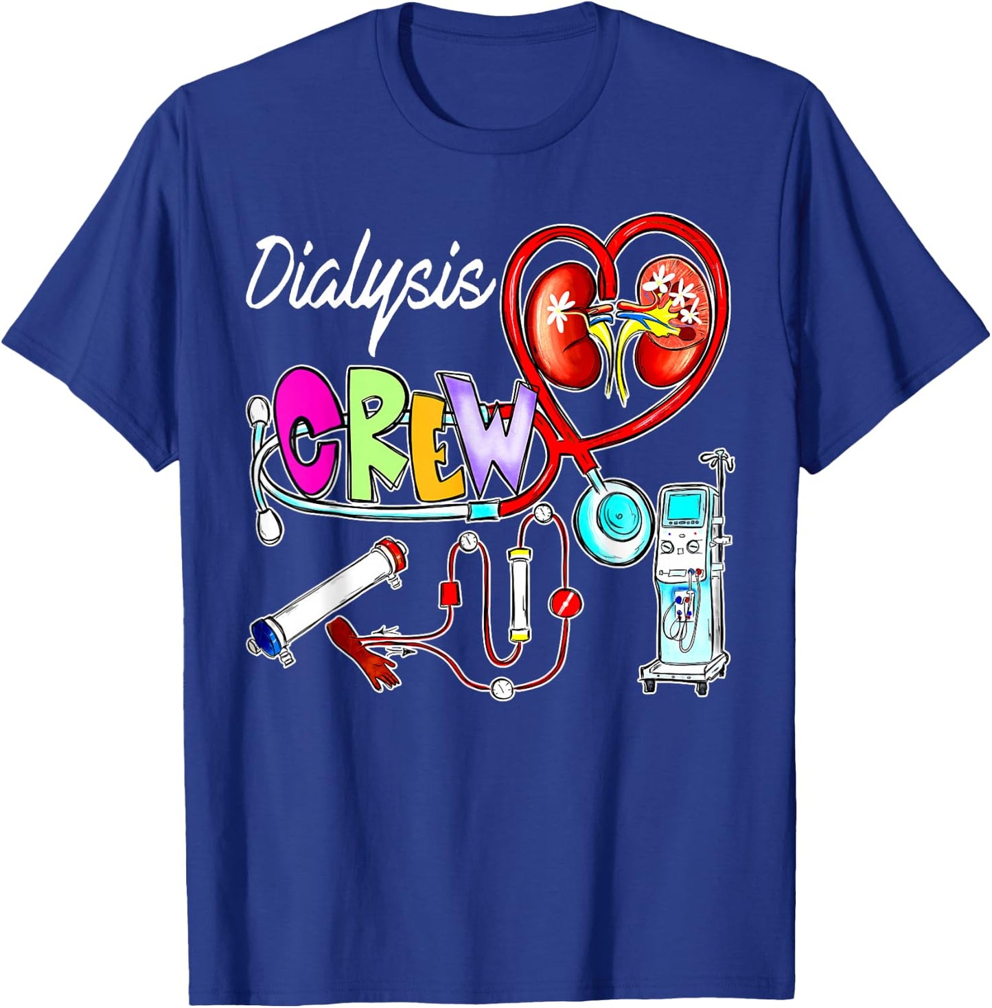 Dialysis Crew Stethoscope Heart Kidney Nephrology Technician , Small, Black T-Shirt - T-Shirt | Royal