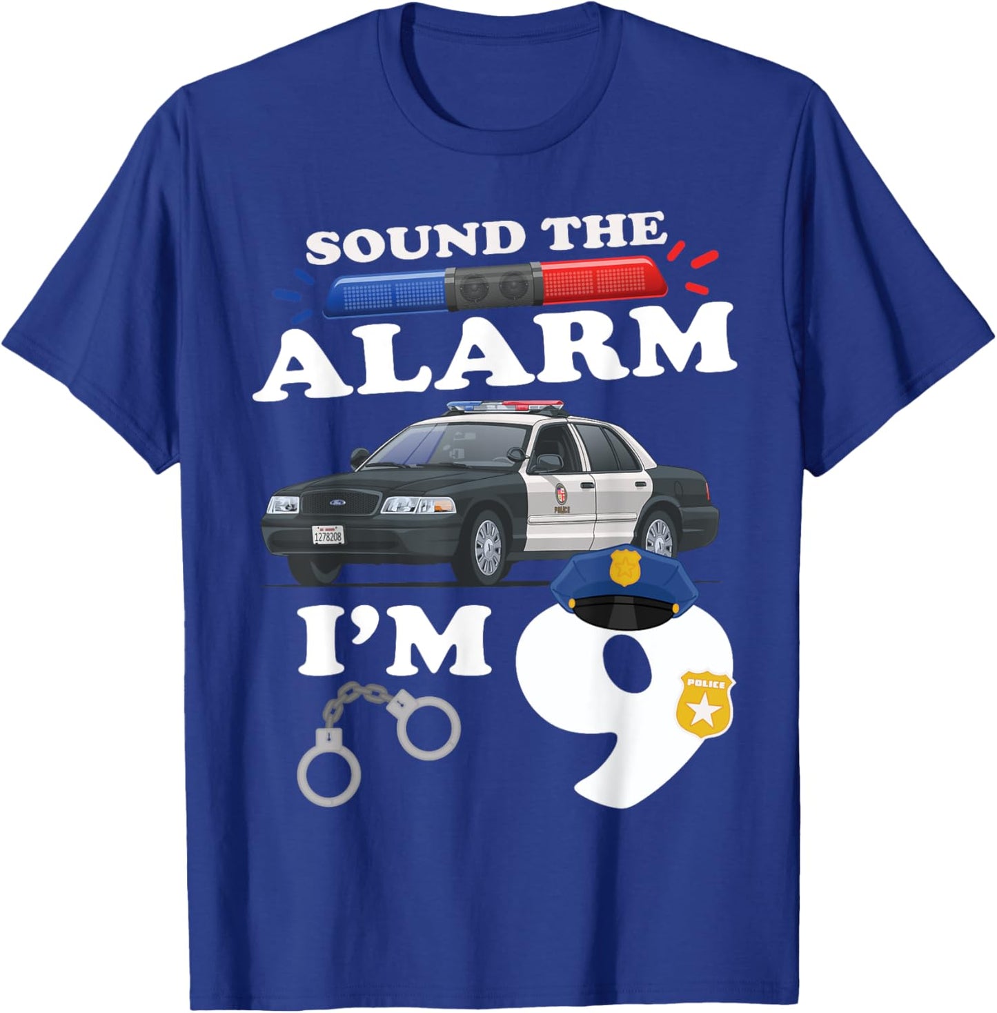 9 Year Old Cop Birthday Police Car 9th Birthday Police Theme T-Shirt - T-Shirt | Royal