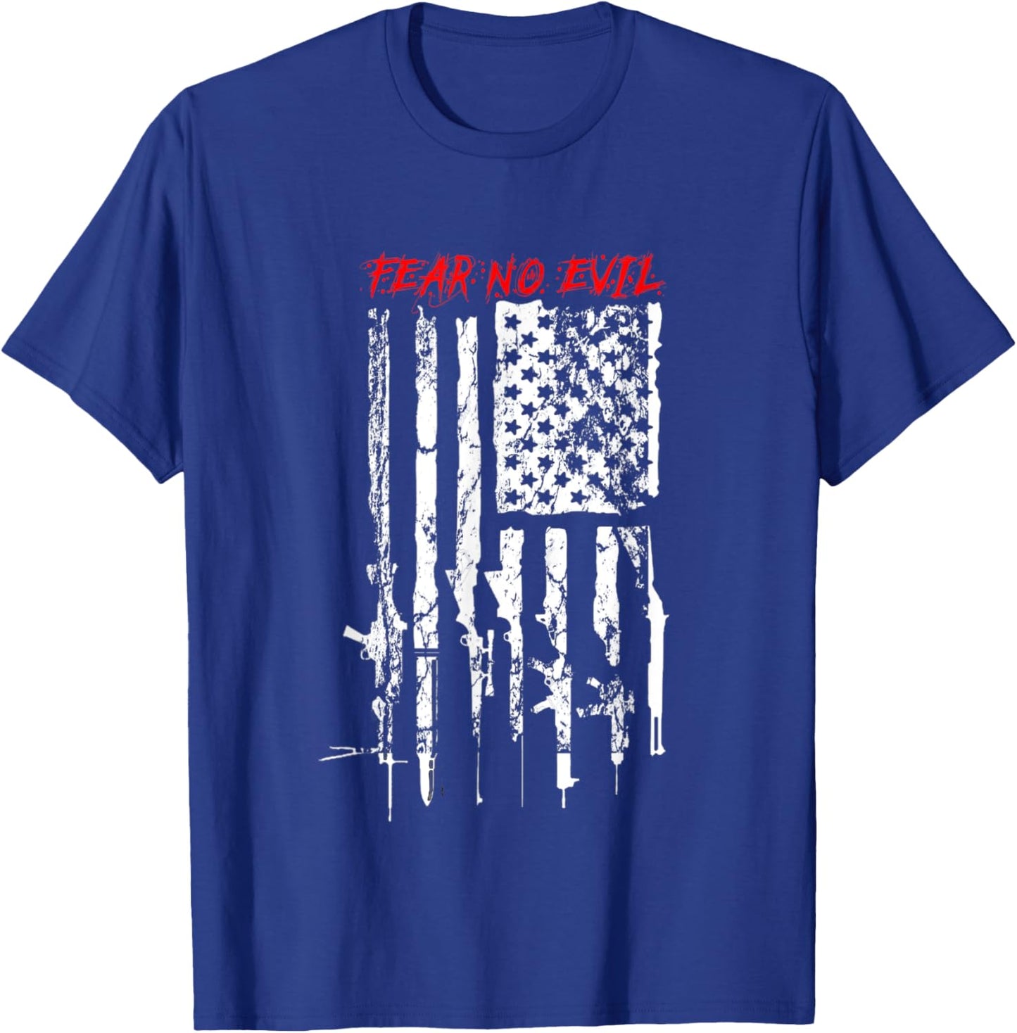 Patriotic American Flag Gun Fear No Evil T-Shirt - T-Shirt | Royal