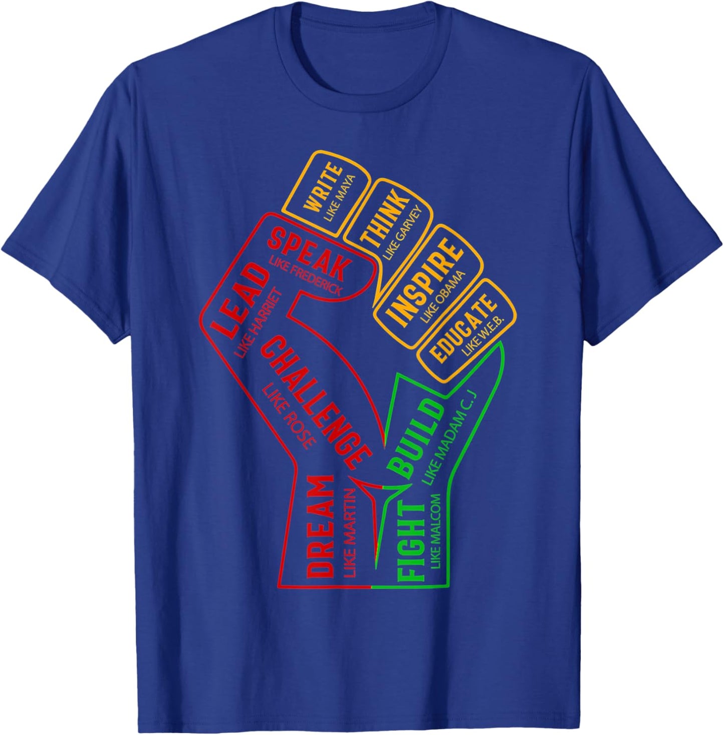 Inspiring Black Leaders Power Fist Hand Black History Month T-Shirt - T-Shirt | Royal