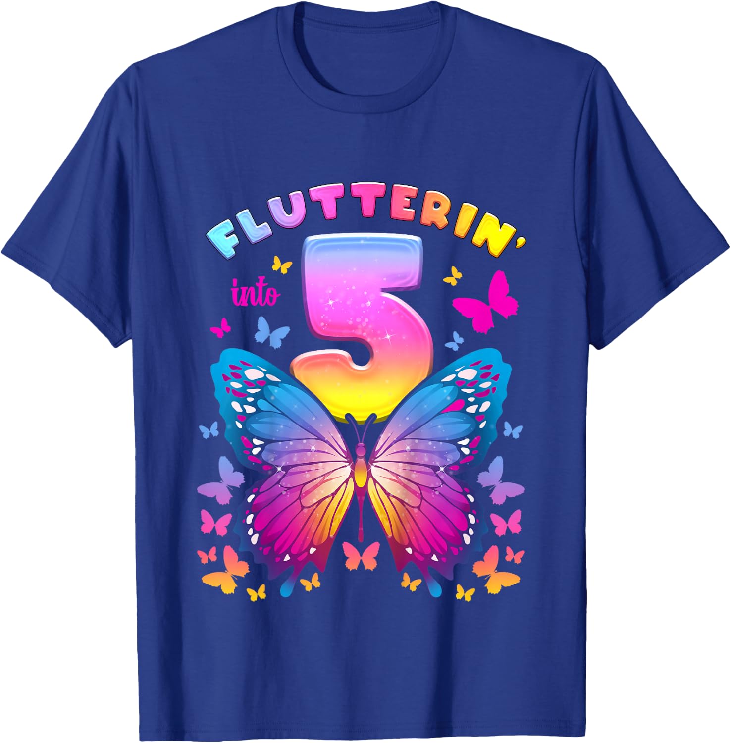 5th Birthday Girl 5 Years Butterfly Number 5 T-Shirt - T-Shirt | Royal