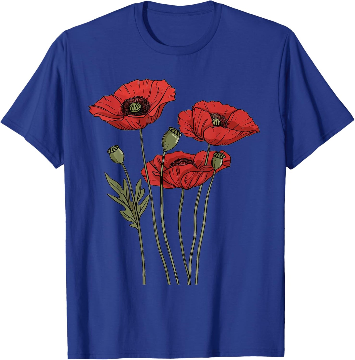 Poppy Flower Botanical Vintage Poppies Floral T-Shirt - T-Shirt | Royal