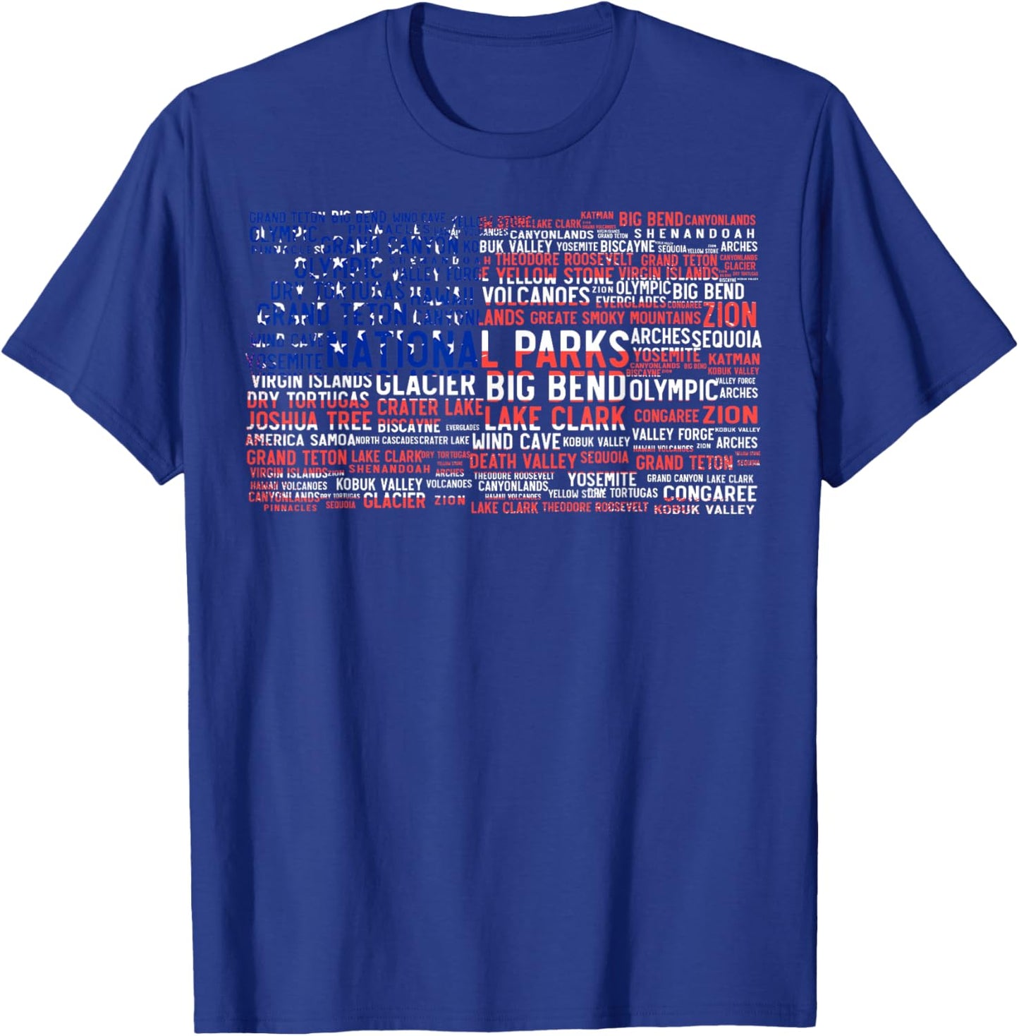 National Parks USA List Word Cloud US Flag Camping & Hiking T-Shirt - T-Shirt | Royal