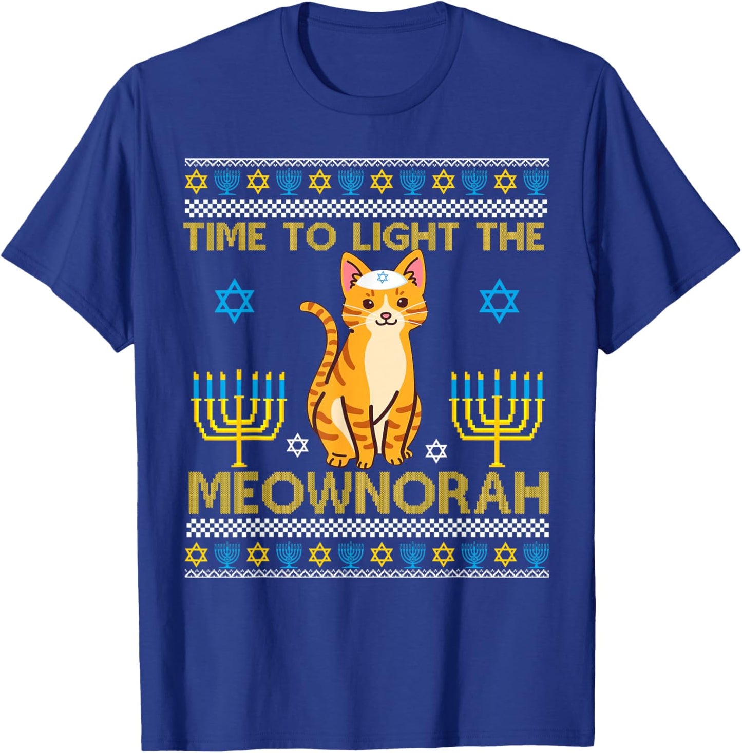 Light The Meownorah Jewish Cat Menorah Lover Ugly Chanukah T-Shirt - T-Shirt | Royal