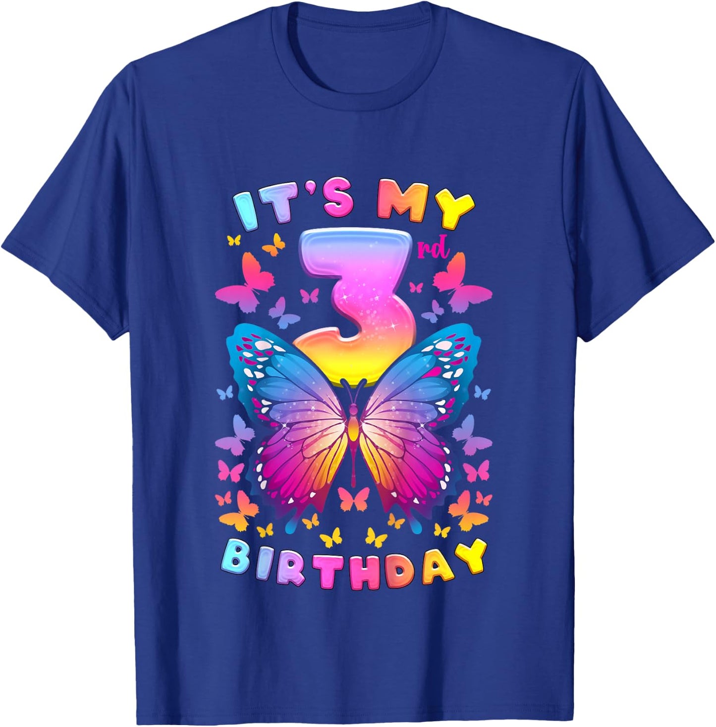 3rd Birthday Girl 3 Years Butterfly Number 3 T-Shirt - T-Shirt | Royal